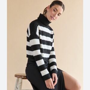 Nicole Miller Striped Mock Neck Sweater Medium